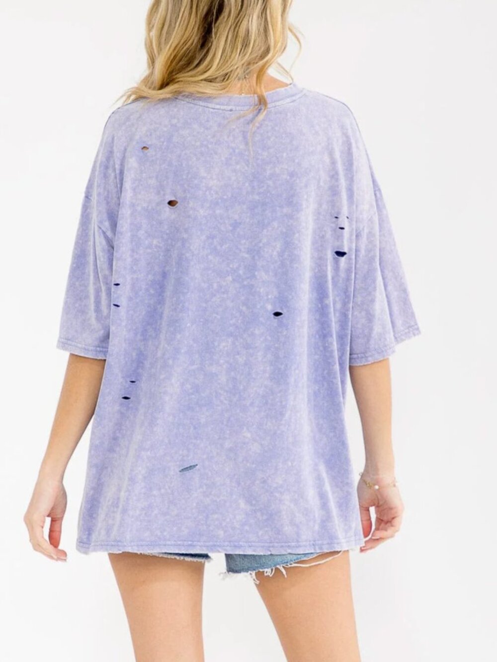 POL Oversized Distressed Smiley Tee • Purple Graphic Y2K Streetwear - Picture 3 of 3